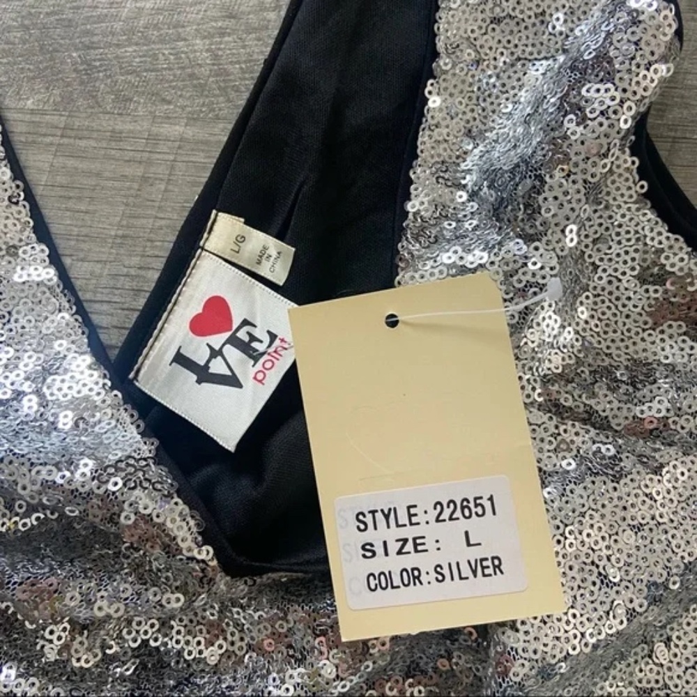 LOVE Point Silver Sequin V-Neck Mini Dress - Picture 3 of 3